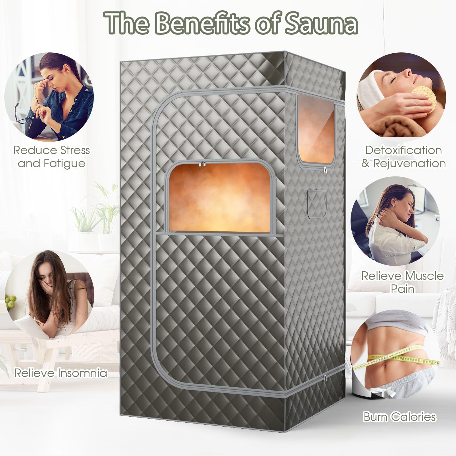 HOMASIS Sauna à Vapeur Portable 3L avec Générateur, Télécommande, 9 Niveaux de Température, Chaise Pliante Gris