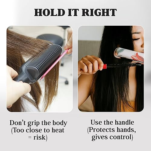 Miniatura 8 de Herstyler Peine alisador para el cabello peine de hierro plano para grandes trenes peine alisador de cabello con un agarre firme peine alisador para