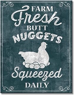 Desperate Enterprises Farm Fresh Butt Nuggets Tin Sign - Nostalgic Vintage Metal Wall Decor - Made in USA