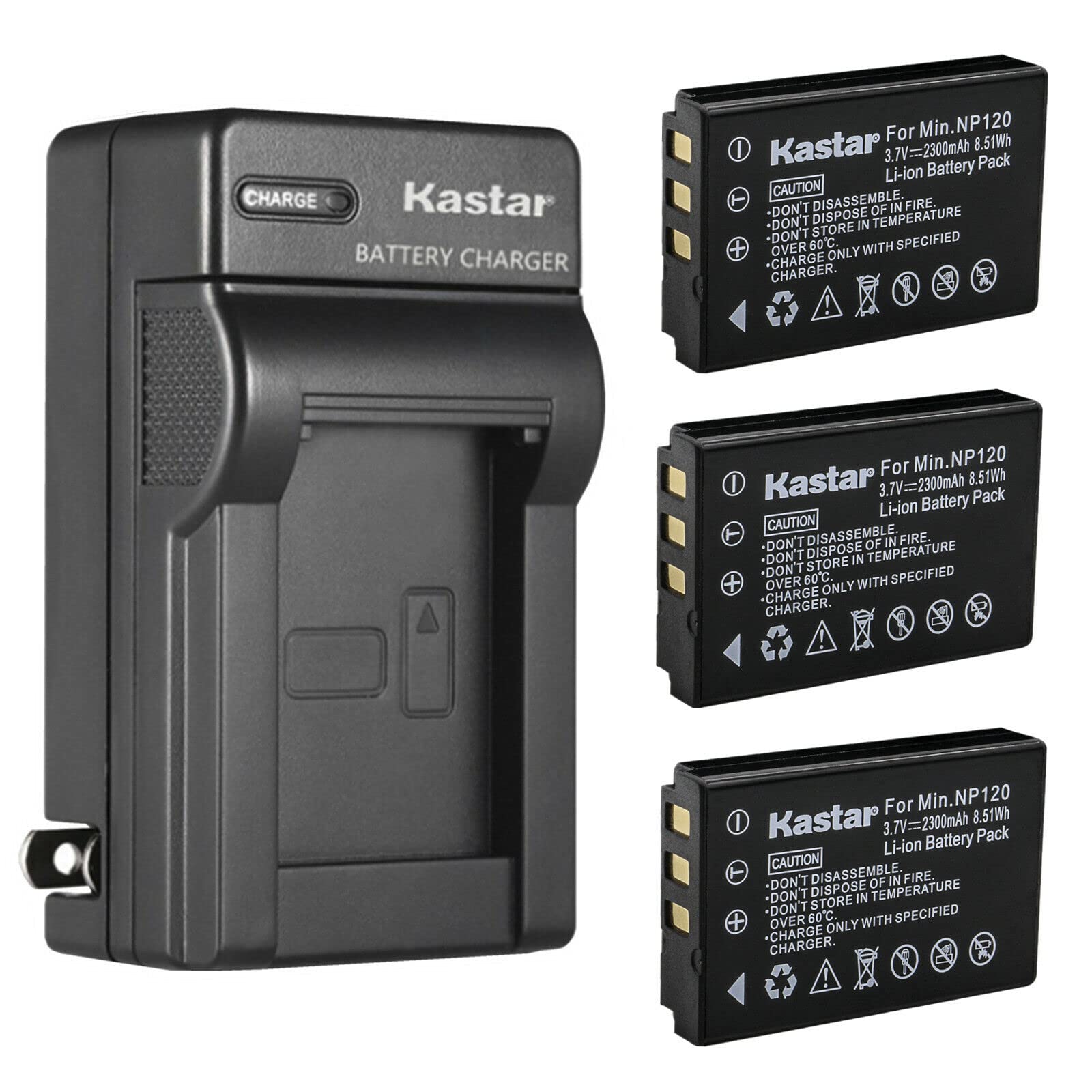 Kastar 3-Pack Q120 Battery and AC Wall Charger Replacement for MINOLTA MN35Z Camera, Zoom BT-03, Zoom BT-03 B Battery, Zoom Q8 Q8N Recorder Camera,