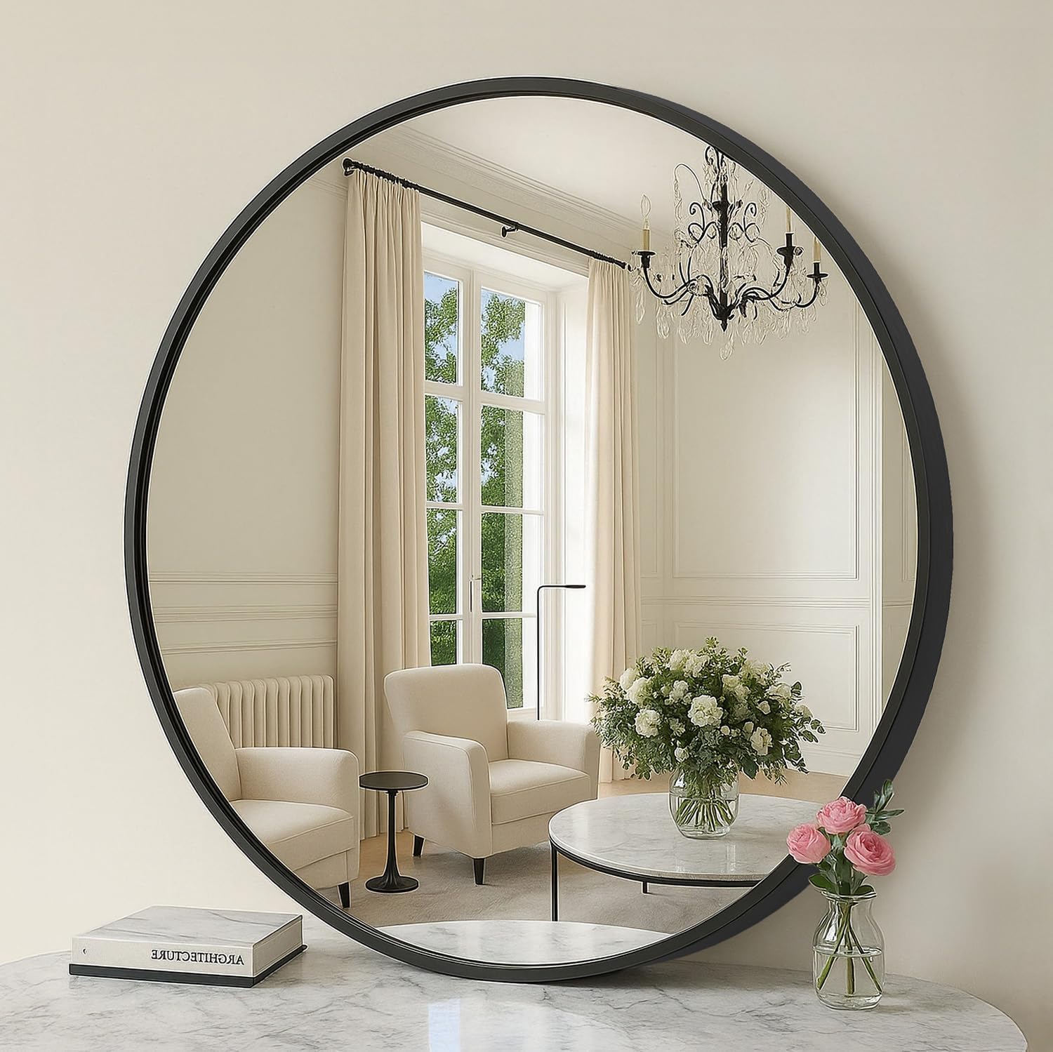 SONGMICS Bathroom Round Mirror for Wall, 16 Inches Black Circle Mirror?Metal Frame,for Bathroom Over Sink, Living Room, Bedroom, Entryway, Hallway, Ink Black ULWM104B01 16"L x 16"W Ink Black