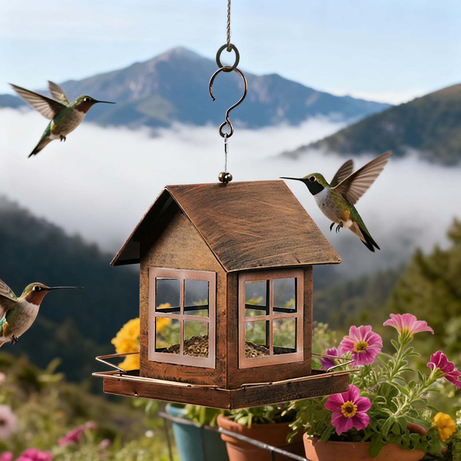 Mangiatoia per Uccelli da Appendere,ad Alta Capacità,Resistente Alle Intemperie,per Uccelli Selvatici, Giardino,Balcone,Terrazza all'Aperto