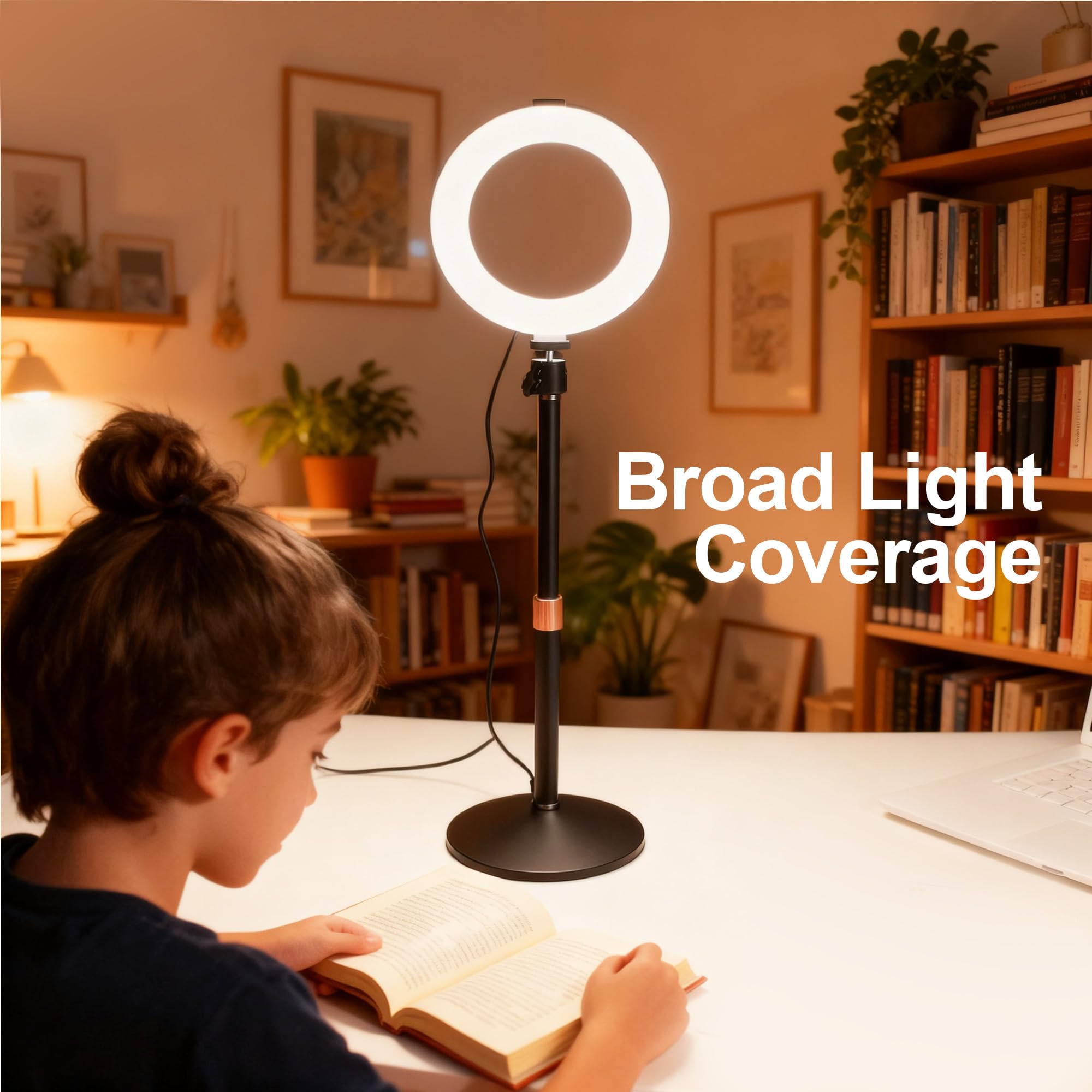 Luce ad anello con treppiede, anello a LED da 6 pollici, con 3 colori di luce e 10 livelli di luminosità, lampada selfie per computer portatile, ideale per videoconferenze, streaming, zoom, Youtube