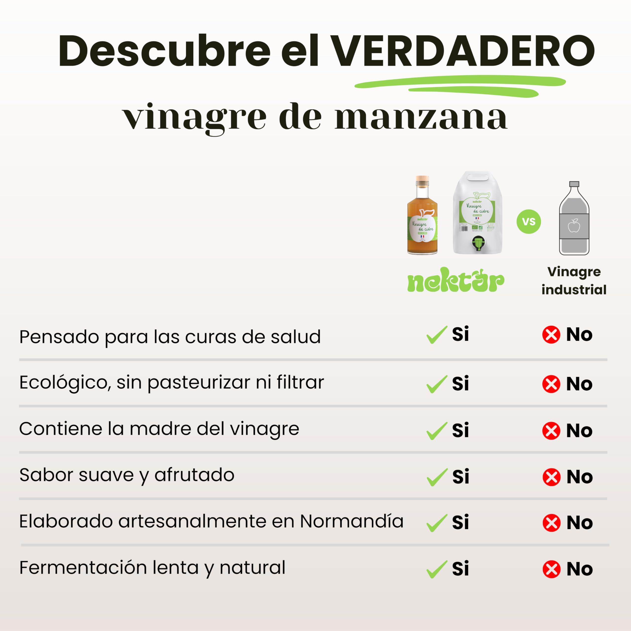 Vinagre de Sidra Orgánico Sin Pasteurizar Sin Filtrar con Madre 500 ml Hecho en Normandía