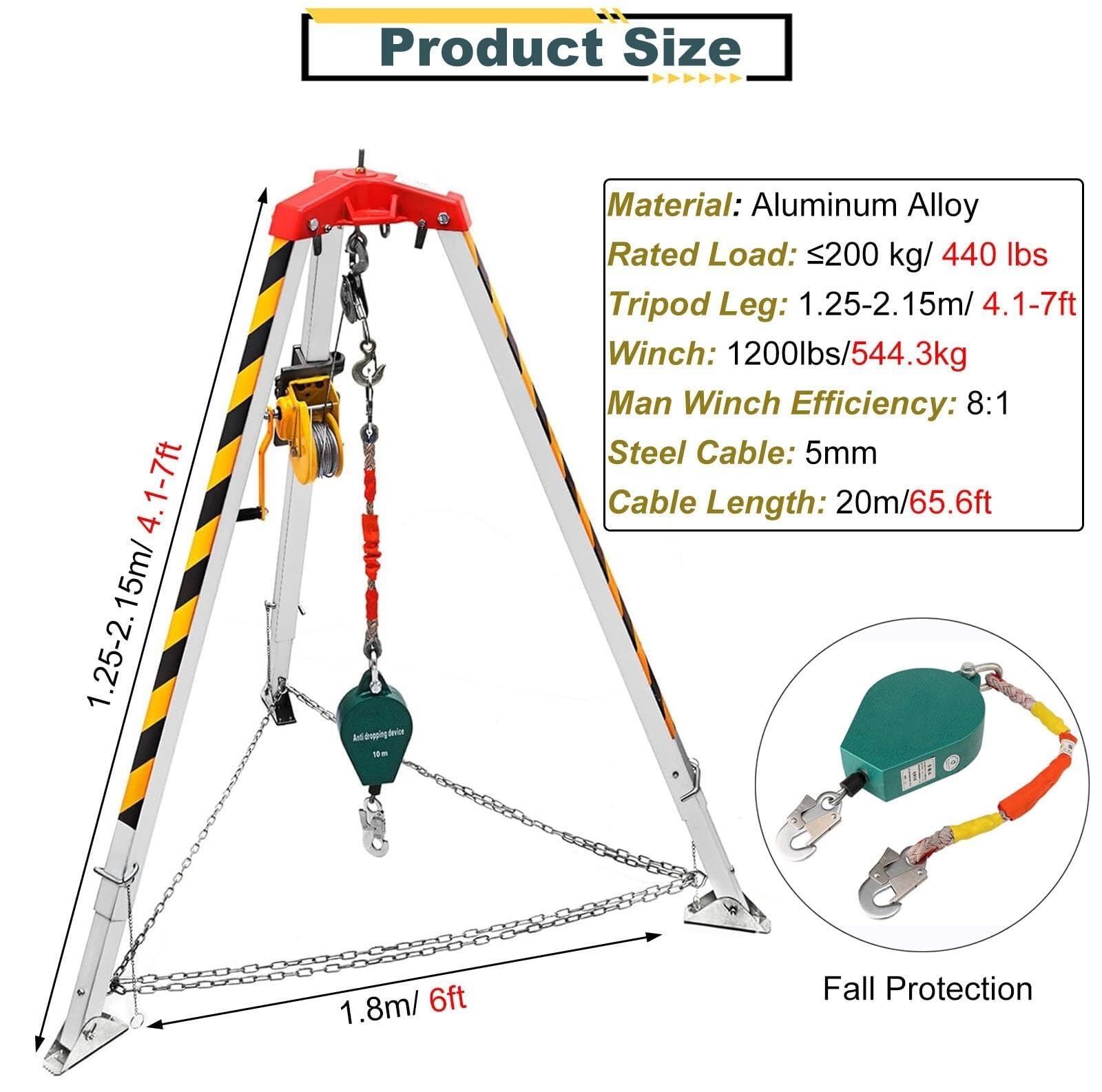 Kit de sauvetage robuste pour espaces confinés - Treuil de protection contre les chutes de 544,3 kg - Système de levage polyvalent pour opérations de sauvetage et levage