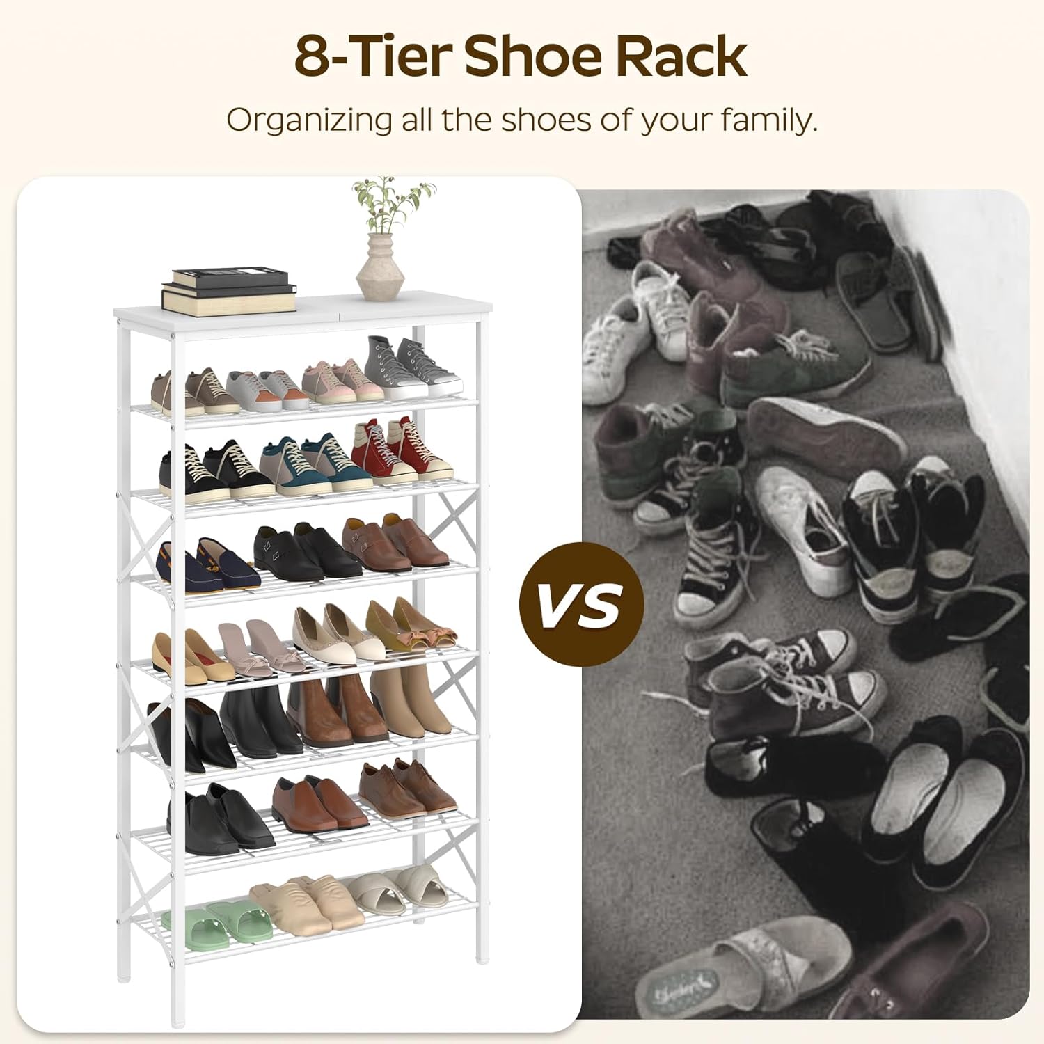 YATINEY 8 Tier Shoe Rack, Shoe Storage Organizer, Large Capacity Shoe Shelf Holds 32 Pairs of Shoes, Sturdy and Stable, for Entryway, Hallway, Closet, Dorm Room, White SS08WW