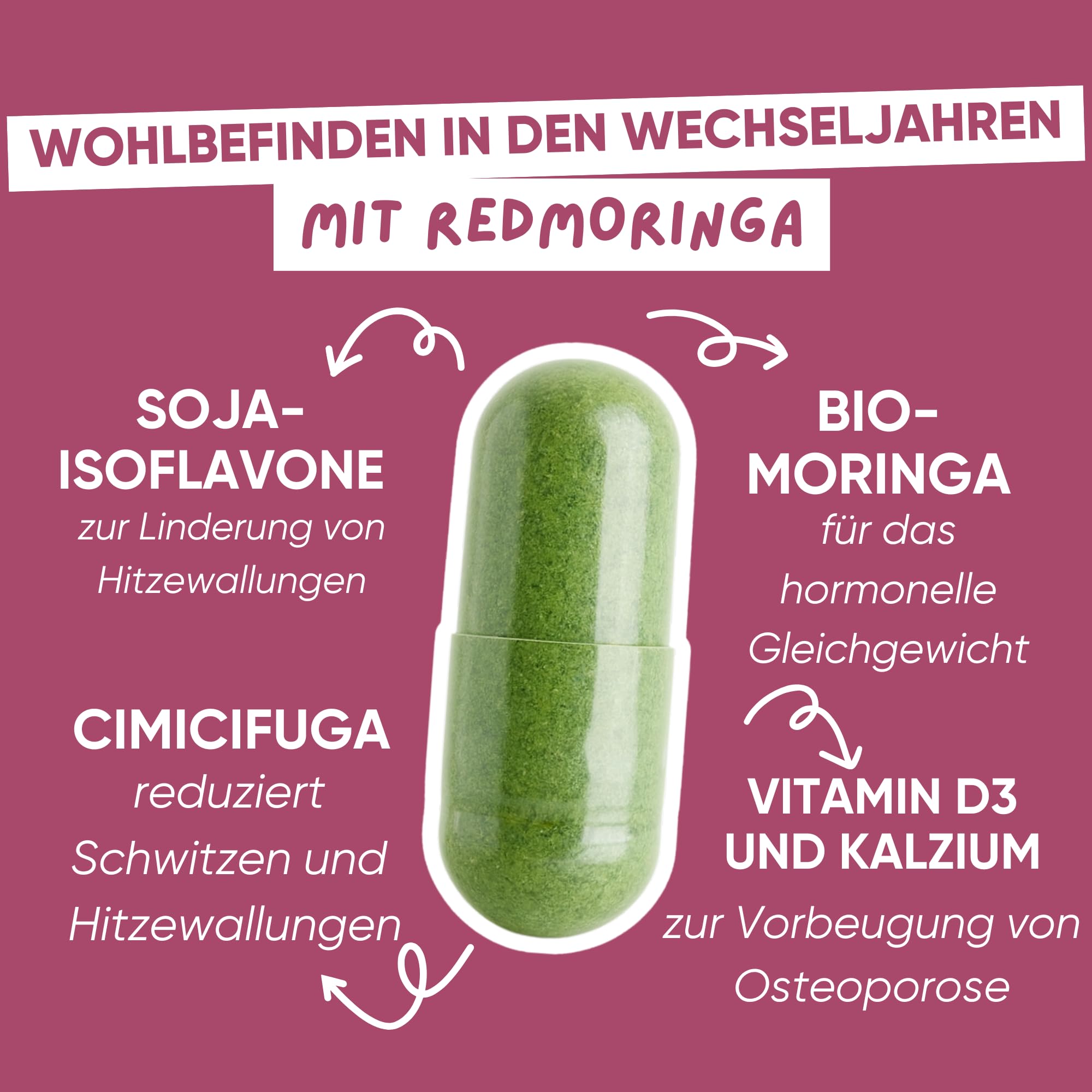 Formel für fortgeschrittene Menopause | Nahrungsergänzungsmittel Cimicifuga Menopause mit natürlichen Östrogenen gegen Hitzewallungen | Bio-Moringa zur Gewichtskontrolle | 60 Kapseln