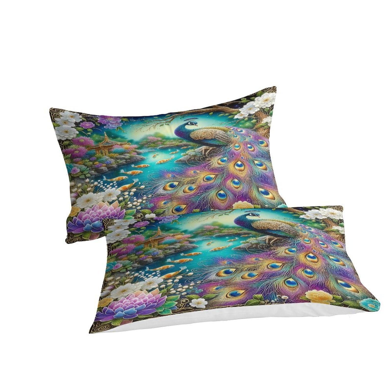 Housse de couette paon 3D infroissable avec zip caché pour lit double