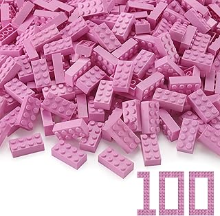 Feleph 100pcs 2x4 Bricks Bright Pink Pieces Parts Classic Building kit Play Set Basic Blocks Toy Compatible with 3001 Major Brands