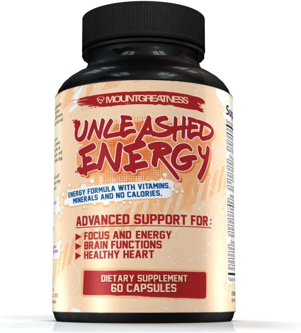 Mountgreatness Unleashed Energy Pills with Caffeine, Vitamin B Complex, Magnesium, Antioxidants (60 Capsules)