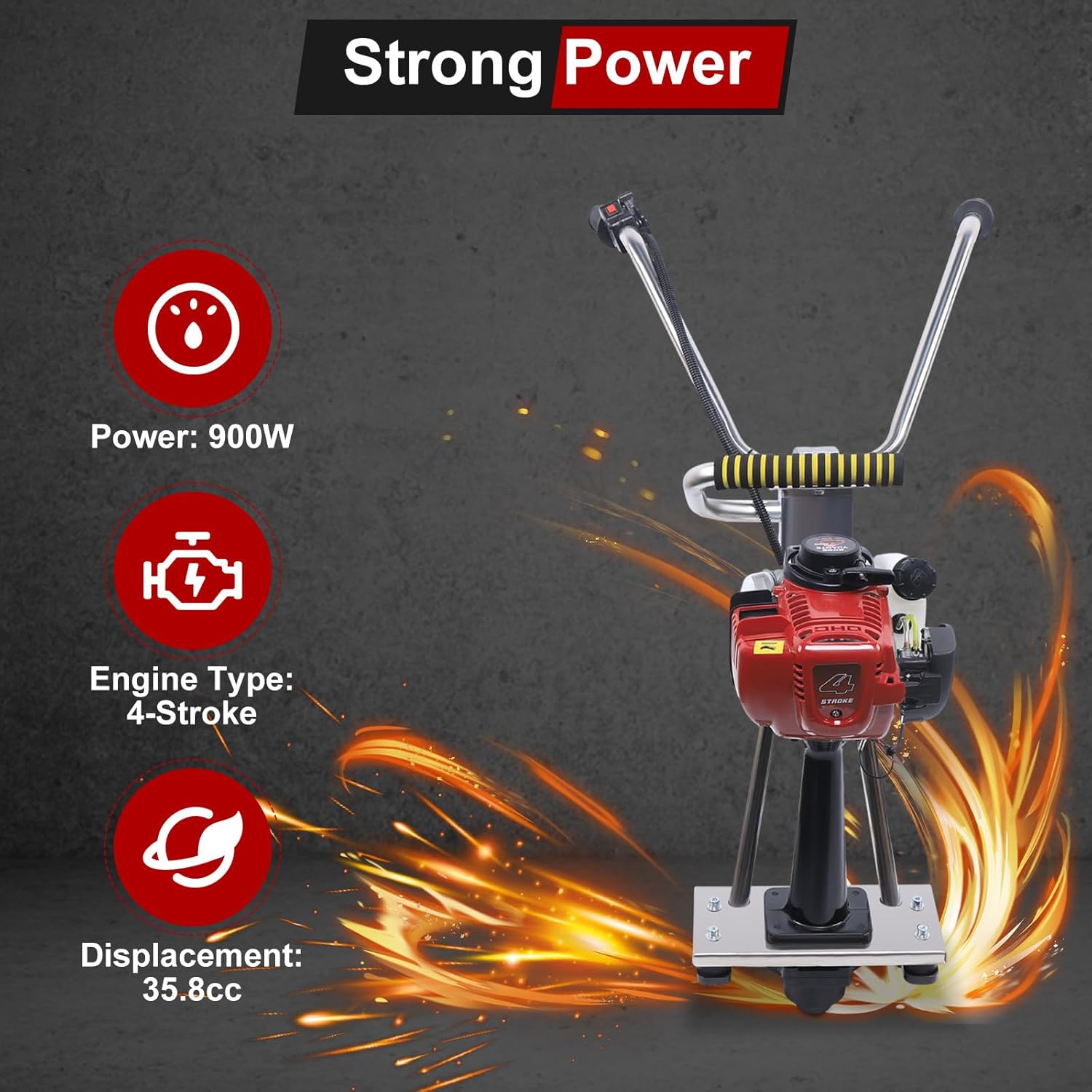 35.8CC 4 Stroke Gas Power Vibrating Concrete Power Screed Finishing Engine 900W for 5m Ruler Stainless w/Swich, Power Concrete Vibrators Machine for Houses, Bridges, Tunnels