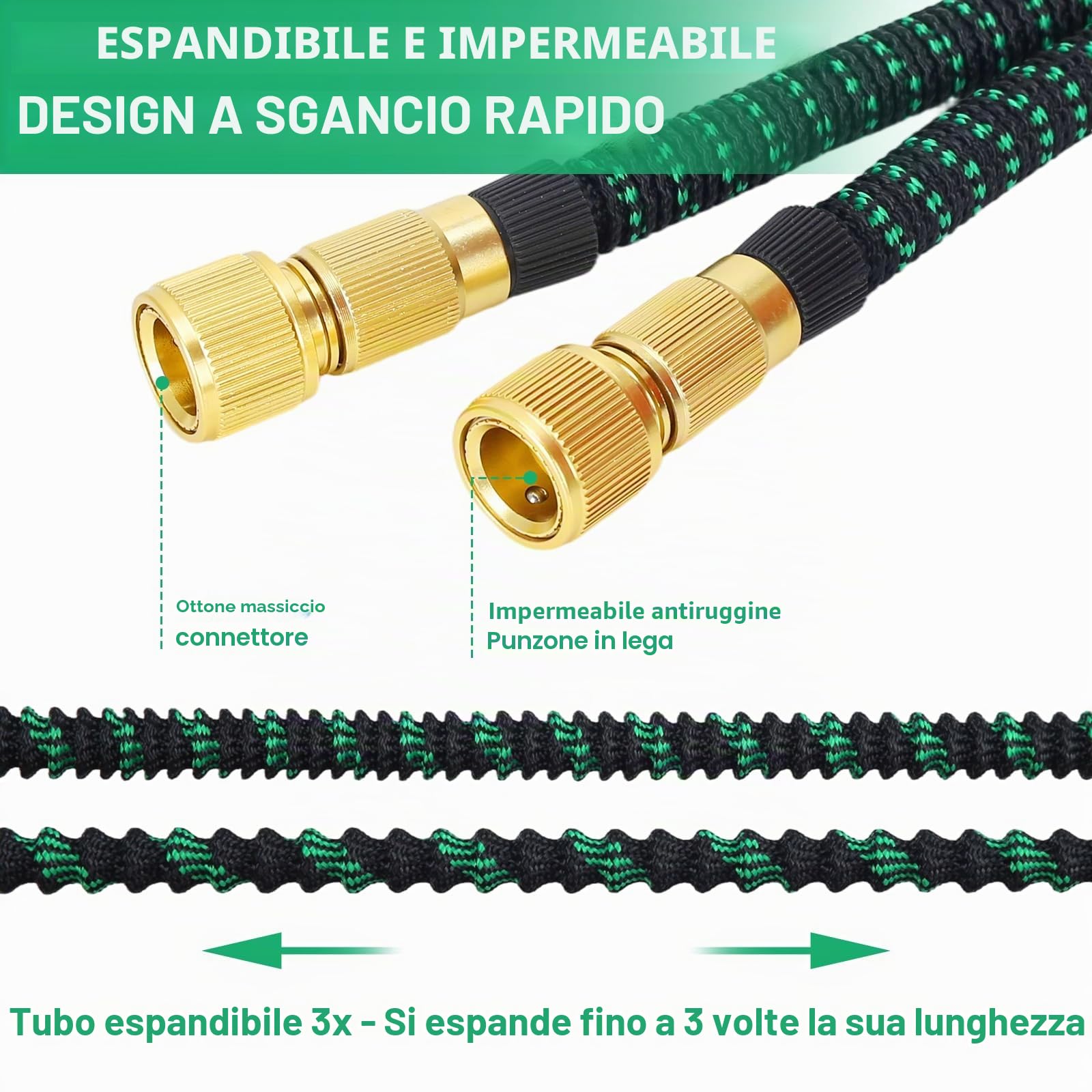 Tubo da giardino espandibile da 30 m con ugelli a 10 funzioni, dotato di raccordi da 3/4 pollici e 1/2 pollici, tubo flessibile dell'acqua a prova di perdite, tubo telescopico per giardinaggio