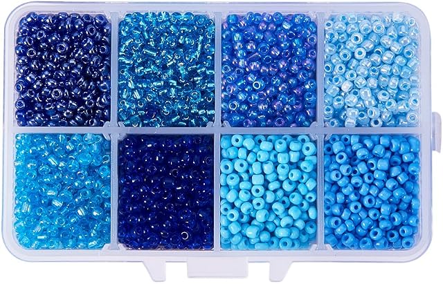 PandaHall Elite  Set of 1 Box 15 Colours 8/0 Glass Rocaille Beads Round Spacers, Mixed Colours, 3 mm, Hole: 1 mm, Bleu mixte, 3mm