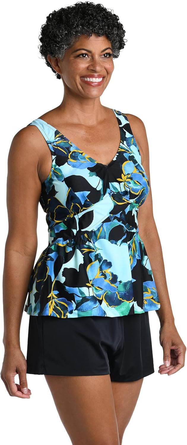 Maxine of Hollywood Womens Over The Shoulder Empire Tankini Swimsuit Top - Image 3