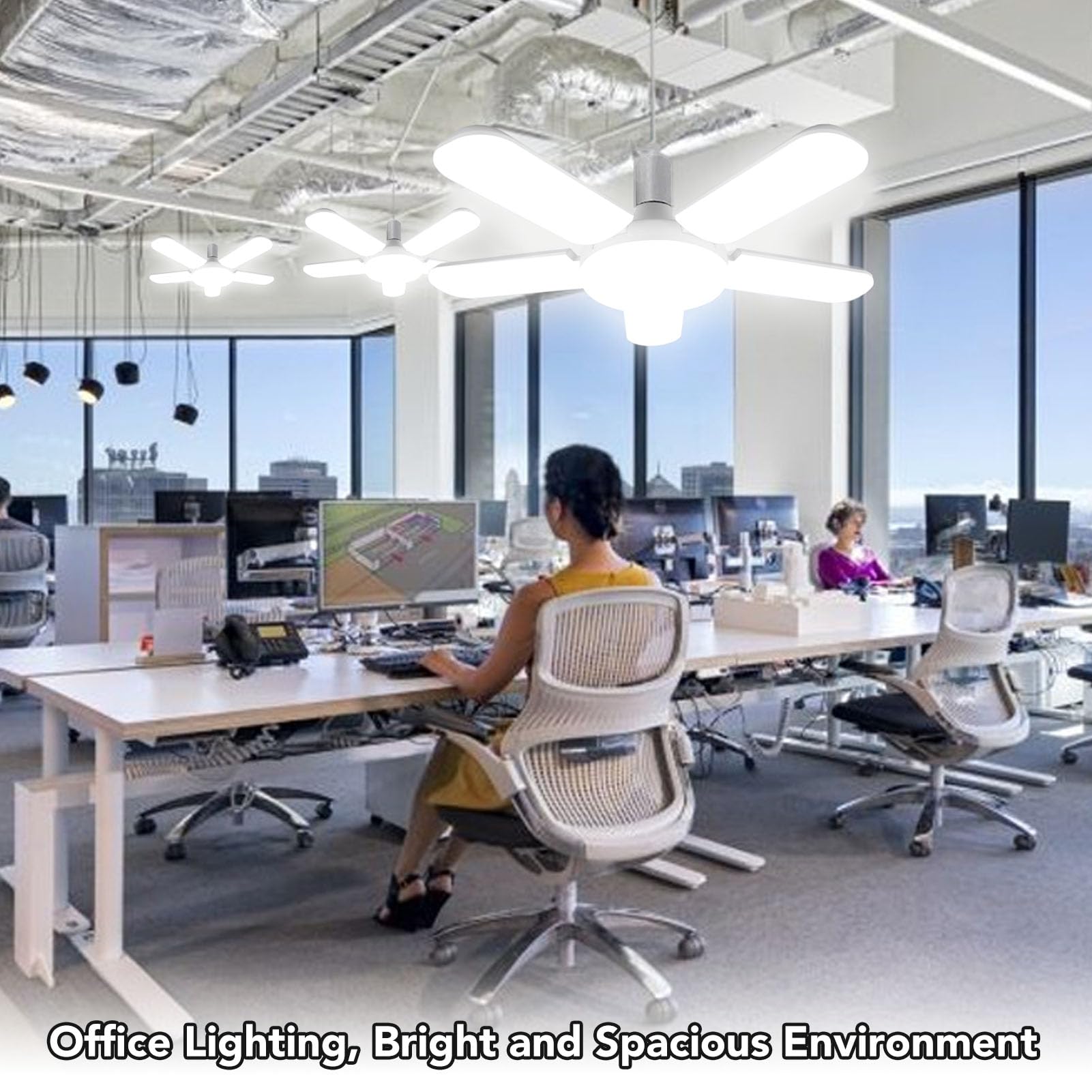 Topyond LED Garage Light, 100W 8000LM Deformable Ceiling Light, 5 Adjustable Panels, 6500K Daylight, Dimmable LED Shop Light, Screw-in E26/E27 Bulb, for Garage, Basement, Workshop, Warehouse