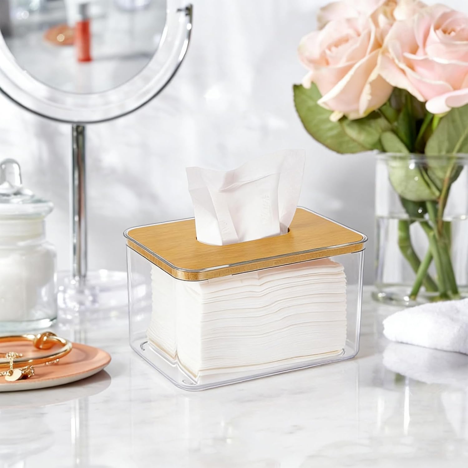 4Pcs Acrylic Dryer Sheet Holder, Rectangular Acrylic Tissue Box Clear Tissue Dispenser with Lid for Laundry, Living Room, Bathroom, Bedroom(7.17x4.65x3.78inch)