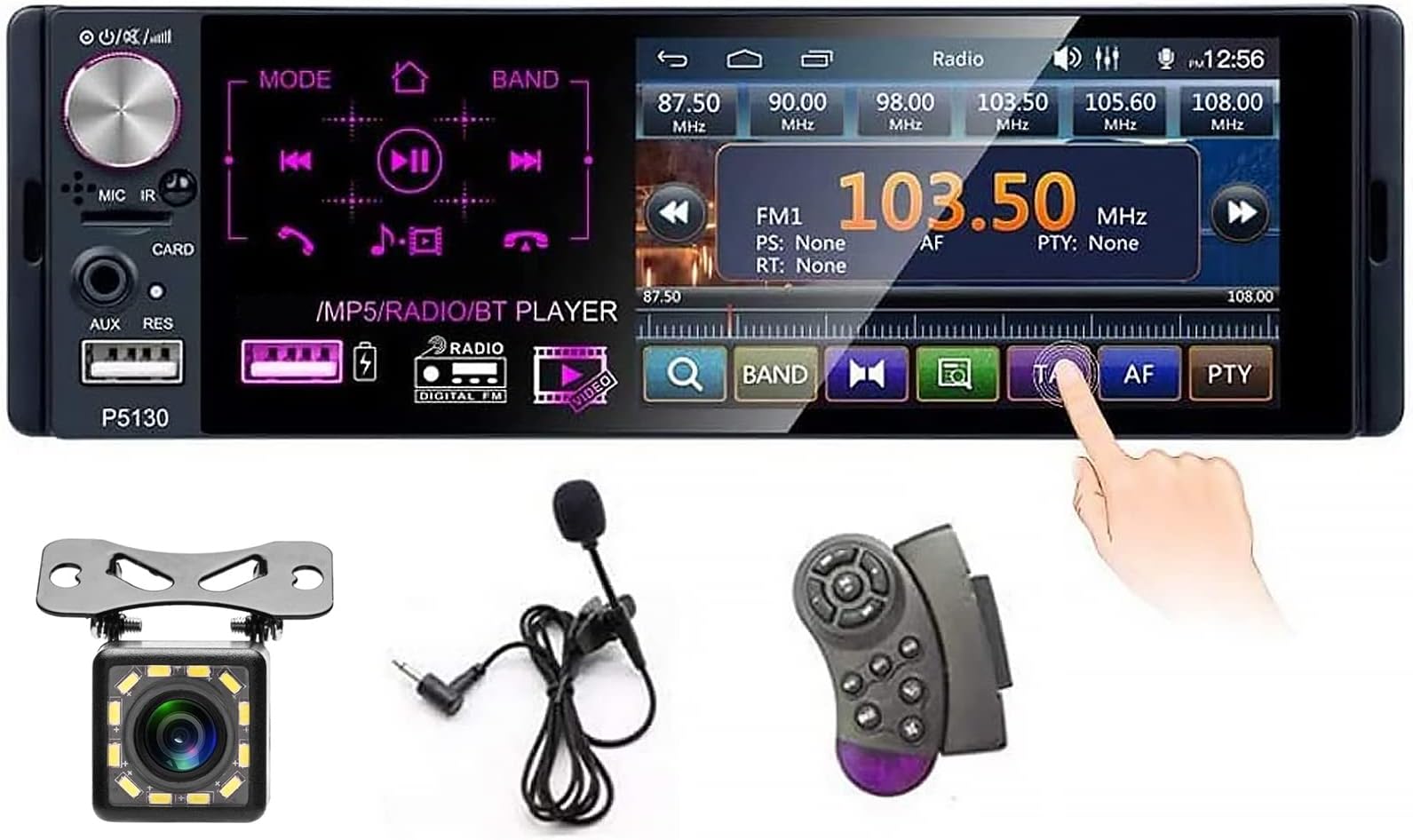 Single Din Car Stereo Stereo 4.1'' Capacitive Touchscreen Car Radio Receiver with Bluetooth AM/FM/RDS/Dual USB/AUX-in/SD Card Port/Backup Camera, Steering Wheel Control, Multimedia & External Mic