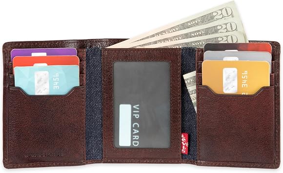 Levi's Men's Heavy Stitch Leather Trifold Wallet, Brown, One Size