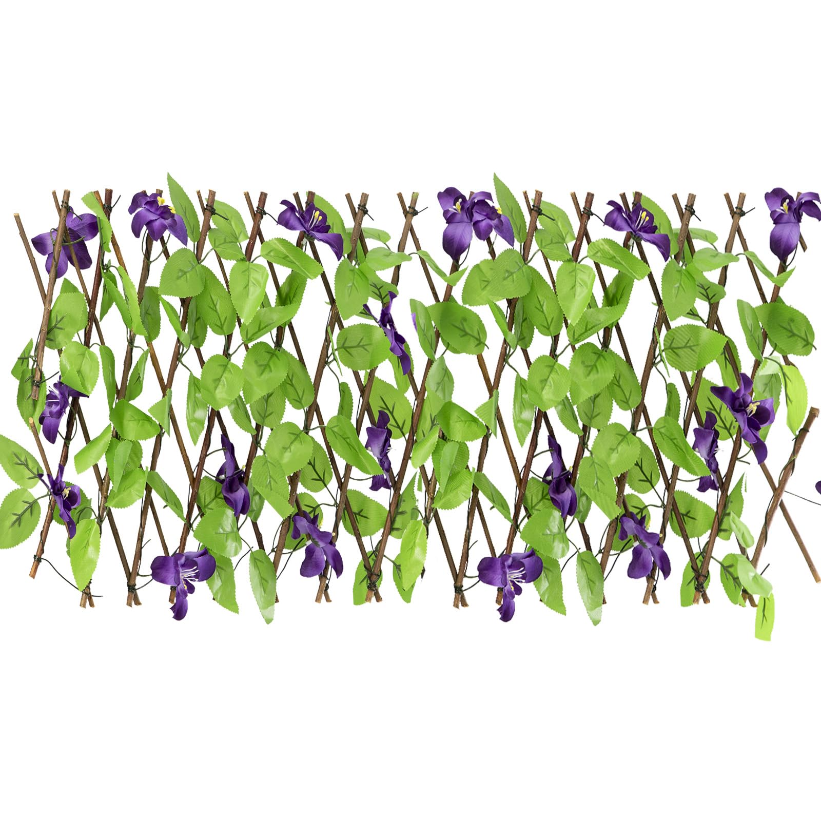Trintion Artificial Fence Screening, Foldable Trellis with Artificial Leaves, Privacy Garden Fence Screening, Expandable Decorative Faux Ivy Panel for Patio, Outdoor, 30x200cm (1pcs, Purple Flowers)