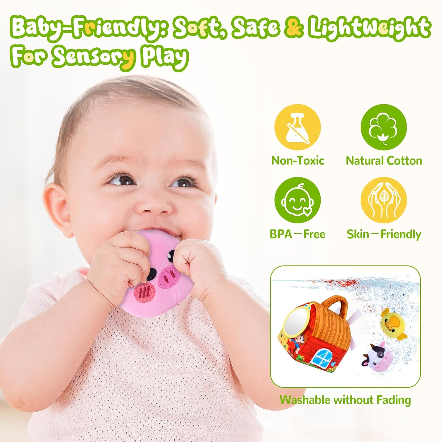 Baby Toys 6-12 Months, Barn Farm Soft Stuffed Animal Set with Windmill Fence Rattle Crinkle Paper, Sensory Toys for Babies Toddlers Montessori Toys for 6 9 Months Old Boy Girl