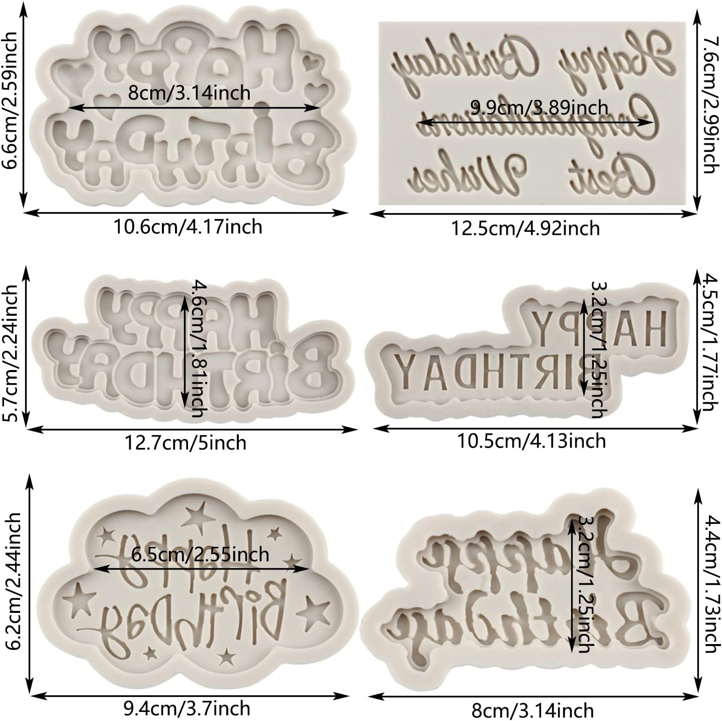 Happy Birthday Silicone Mold Birthday Letter Fondant Mold Set Of 6 image 2