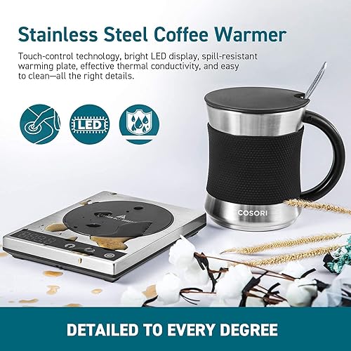 Vista 7 de COSORI Calentador de Taza de Café y Juego de Tazas para Escritorio, Calentador de Tazas, Regalos para Oficina y Navidad, Control de Temperatura
