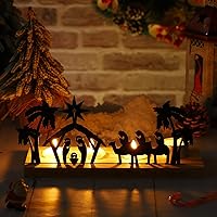 Vista 7 de Vesici Nativity Sets for Christmas Indoor Decor Black Advent Candle Holder Wooden Nativity Scene with Base People Christmas Set Wooden Ornaments for