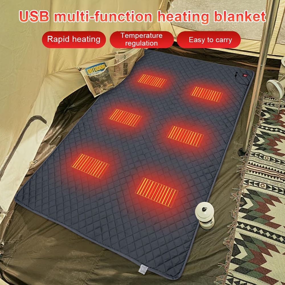 Manta para Acampar Al Aire Libre, Manta Térmica para Acampar Manta Térmica Eléctrica USB Estera para Saco De Dormir con 8 Zonas De Calefacción para Pesca En El Hogar Oficina Coche