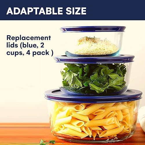 Miniatura 4 de Wood Grip Tapas para recipientes de vidrio redondos Pyrex y Anchor  Tapas para recipientes de vidrio Pyrex  Tapas de repuesto (azul, 2 tazas, 4