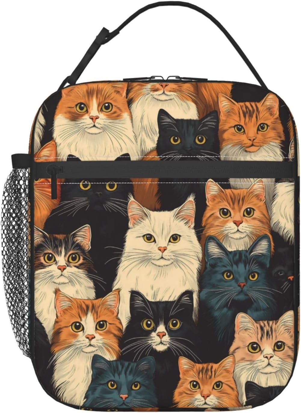 Cute Cat Insulated Lunch Box for Women Men Playful Kitten Lunch Bag for Travel,or Fishing Polyester Pet Lovers Lunch Box