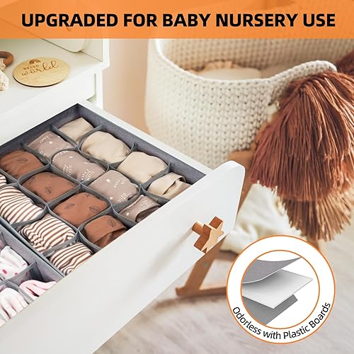 Miniatura 5 de Paquete de 3 organizadores para separar la ropa interior y los calcetines organizadores de cajones con 64 celdas organizadores de tela plegables