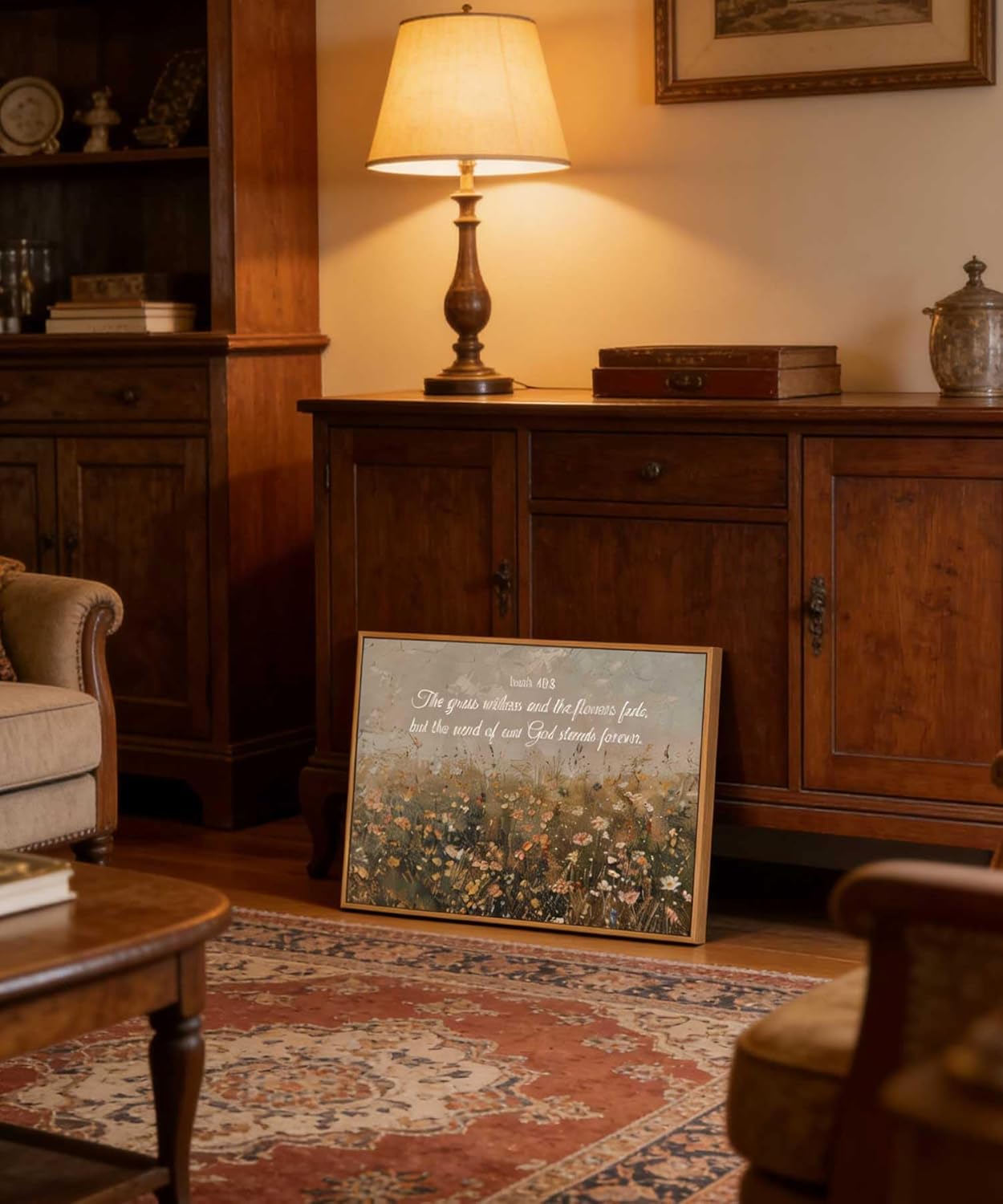 Framed Christian Floral Scripture Canvas Wall Art Wildflower Meadow Bible Verse Wall Decor Picture Isaiah Religious Faith Art Poster Print for Living Room Bedroom Decoration 12x16in