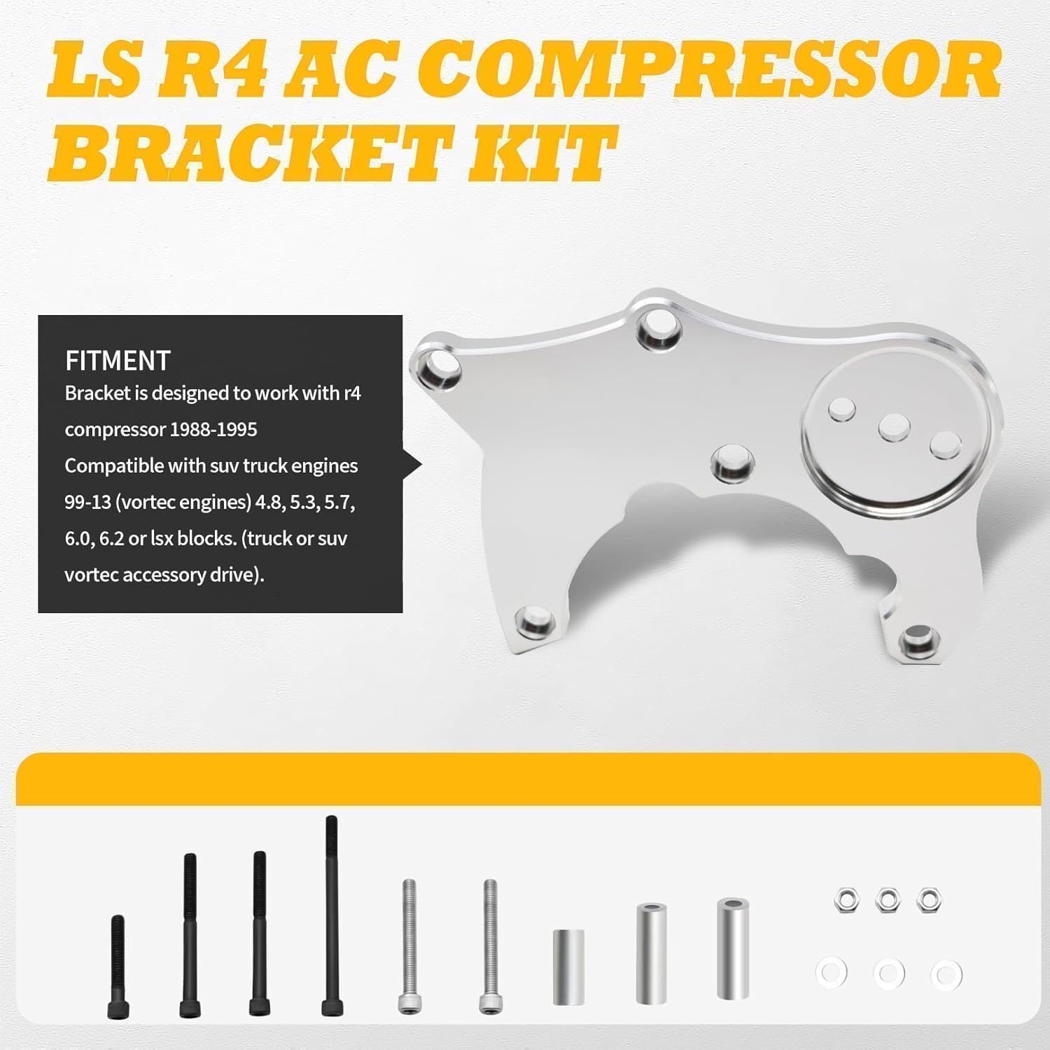 LS R4 AC Compressor Bracket Kit Compatible with LS LQ LS2 LS3 LS6 1999-2009 2010 2011 2012 2013 Vortec Truck
