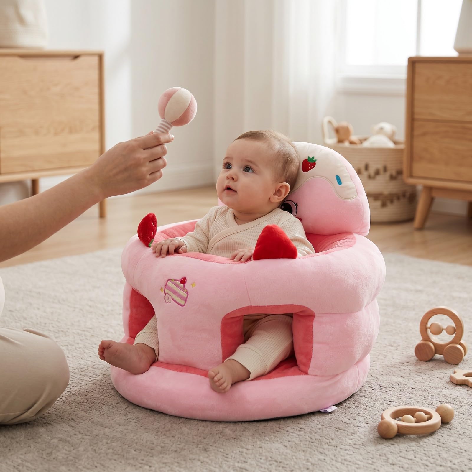 Asixxsix Seggiolino per Neonati da 3 a 24 Mesi, Peluche (Torta) | Simpatico animaletto a forma di, supporto ergonomico per la schiena, fondo antiscivolo, regalo per seggiolone portatile