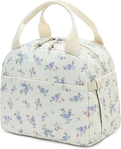Vista 14 de Bluboon Bolsa de almuerzo para mujer, bonita bolsa de almuerzo de pana con correa para el hombro, reutilizable, aislada, gran capacidad