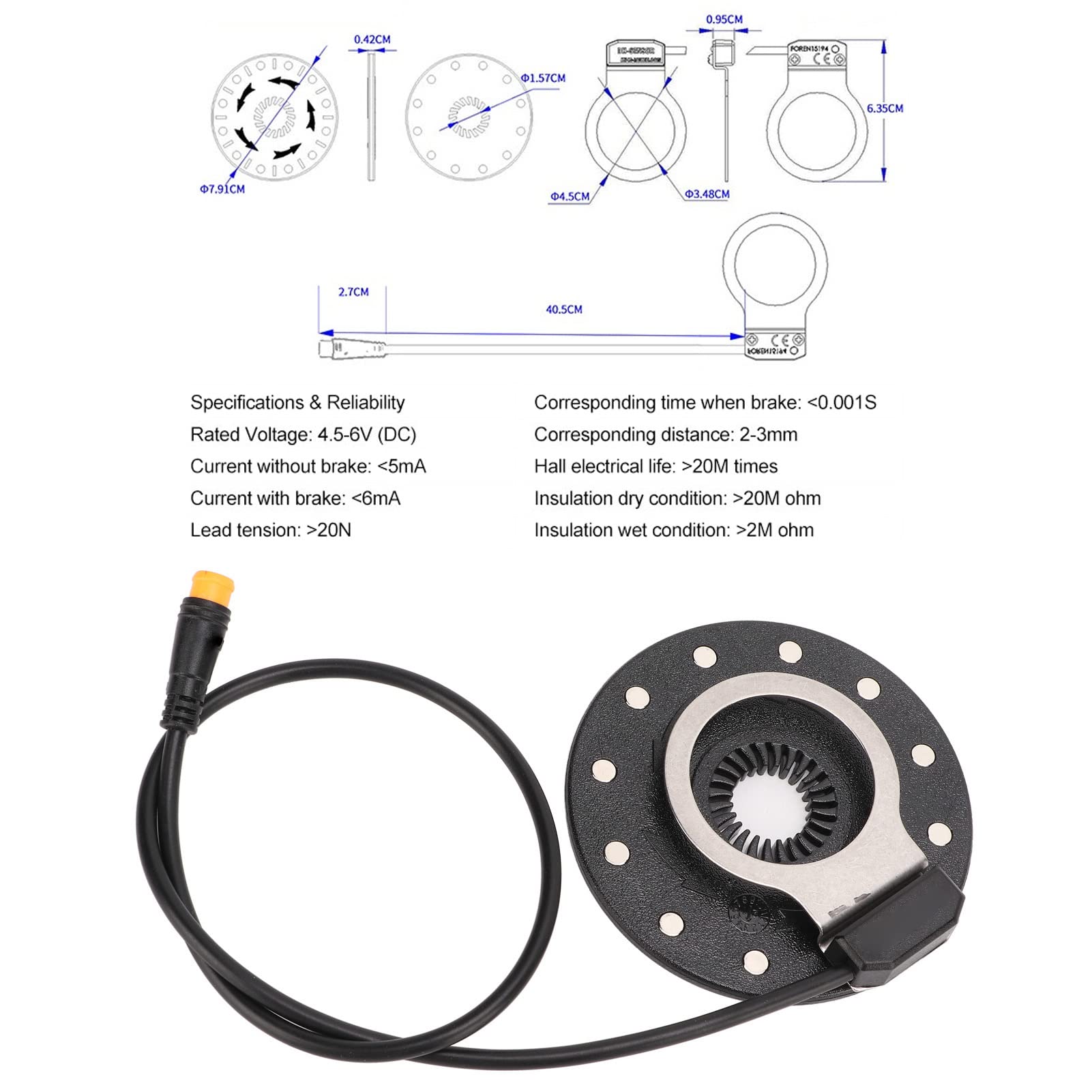 Sensore di Assistenza al Pedale di Potenza per Bici Elettrica, 12 Magneti ad Alta Sensibilità, Dual Hall Destro, Cerlingwee