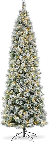 Vista 15 de Glitzhome Prelit Christmas Tree, 6ft Flocked Artificial Christmas Tree Serene Snowscape Fir with 300 Warm White Lights for Home, Office, Party