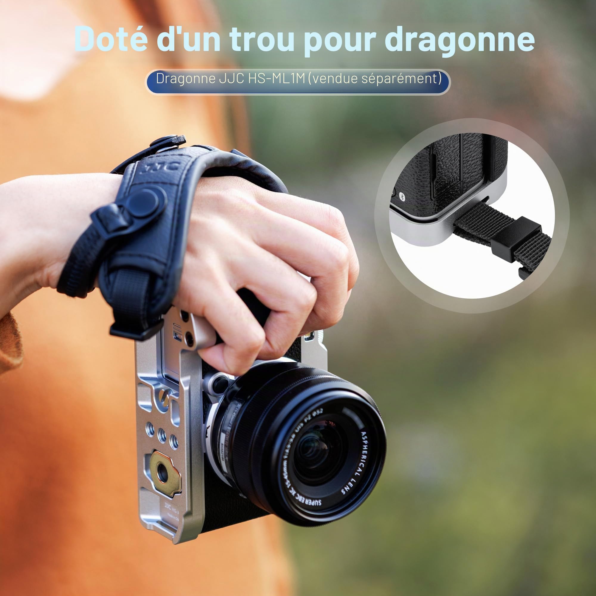 JJC XM5 Poignée en Métal pour Appareil Photo Fujifilm Fuji X-M5, Type Arca Swiss Support de Plaque à Dégagement Rapide avec Support en L en Silicone Antidérapant pour une Meilleure Prise en Main, Noir