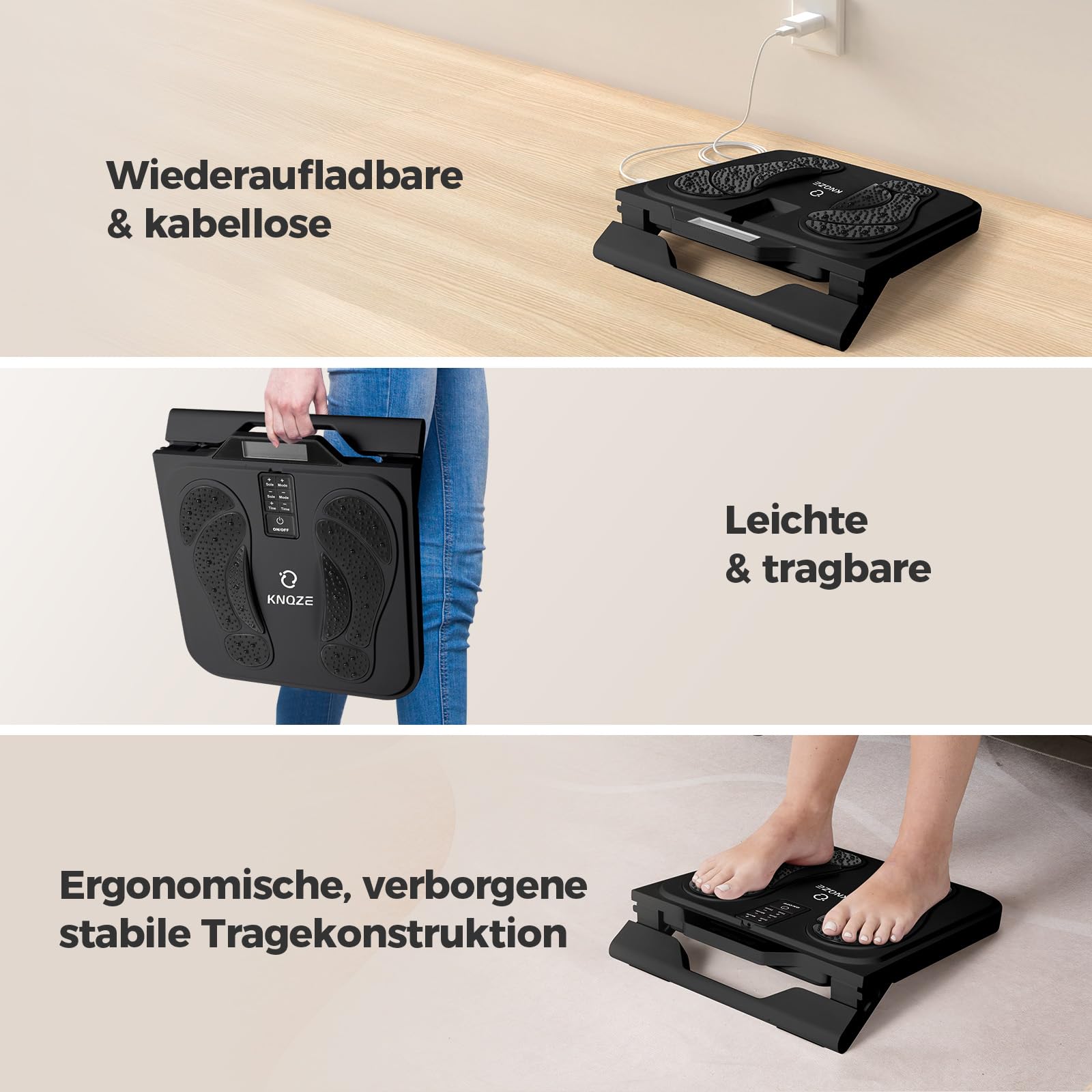 KNQZE EMS Fußmassager mit TENS, 10 Modi, 20 Stufen, 4 Elektroden, Schwarz | EMS-TENS-Fußmassager Durchblutungsstimulator, 10 Modi, 20 Stufen, 4 Pads, Gegen Schmerzen, Senioren & Büro, Schmerzlinderung
