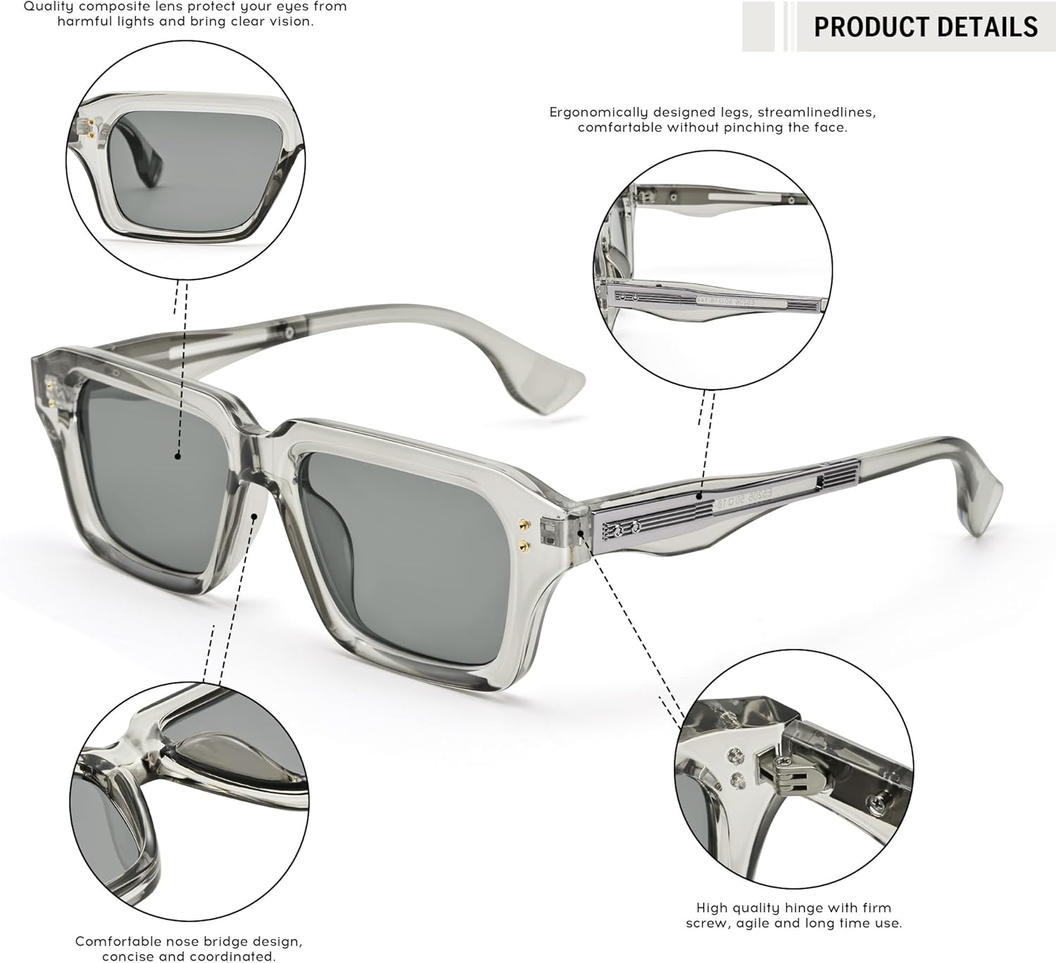 Rectangle Sunglasses for Men Women, Trendy Square Frame Sun Glasses Fashion Retro 90s Chunky Designer Shades - Image 3