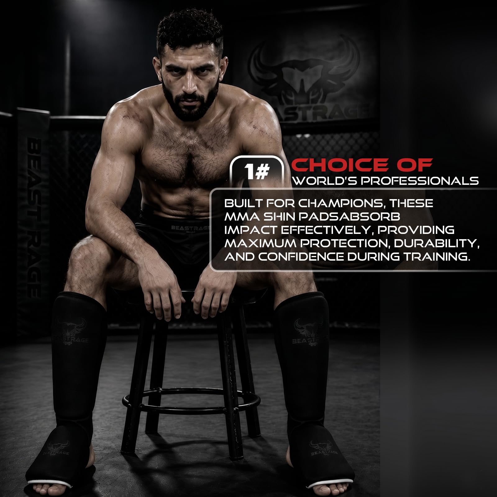 BEAST RAGE Schienbeinschoner Kickboxen Schienbeinschützer Thaiboxen & Muay Thai – MMA Schienbein Spannschützer, gepolsterte Beinschützer für Sparring, Boxen, Karate, Taekwondo, BJJ
