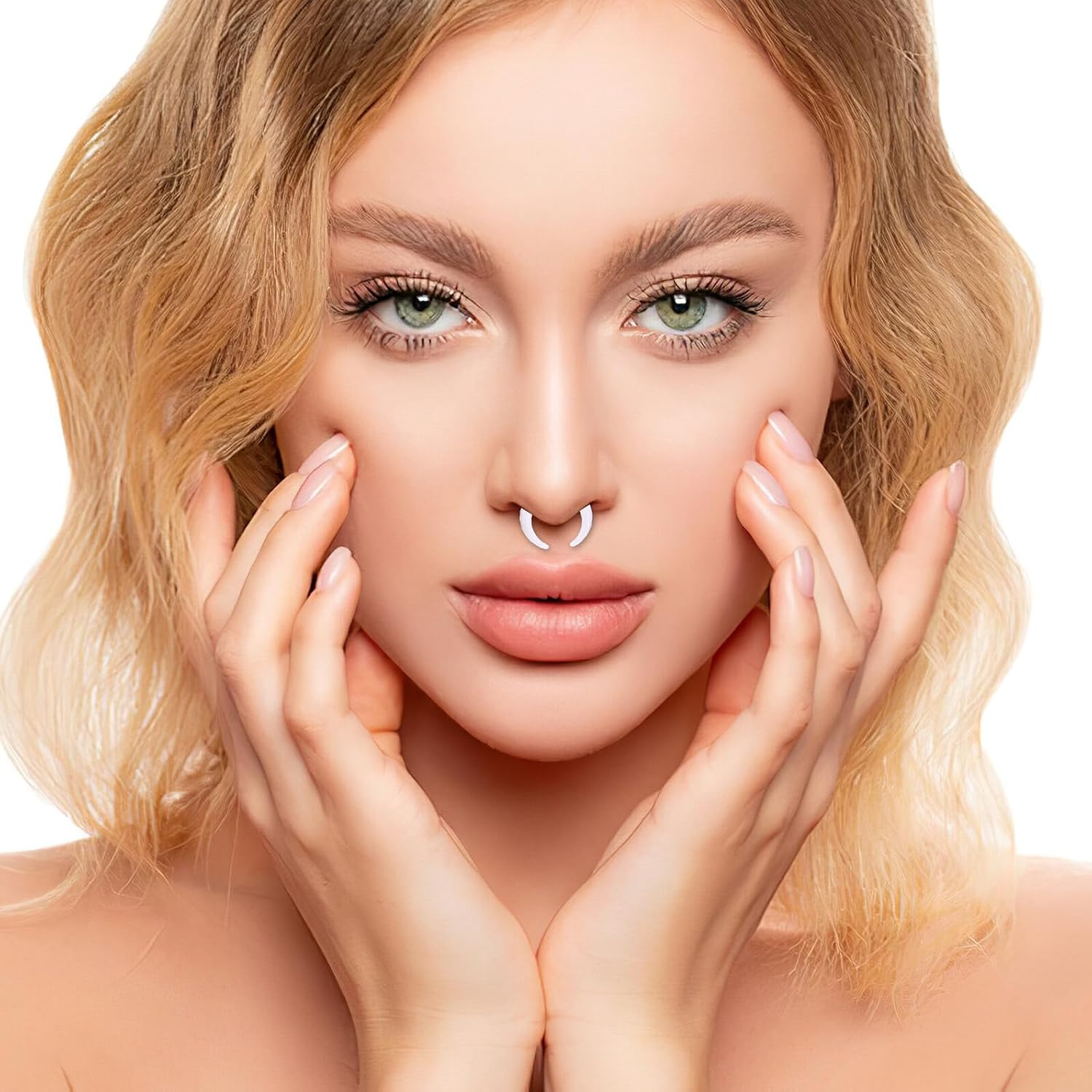 FRCOLOR 30pcs C-shaped Stainless Steel Septum Jewelry Rings with Acrylic Pincher Tapers, Multi-size Nose Ring Hoops for Women’s Body Piercing and Septum Stretching