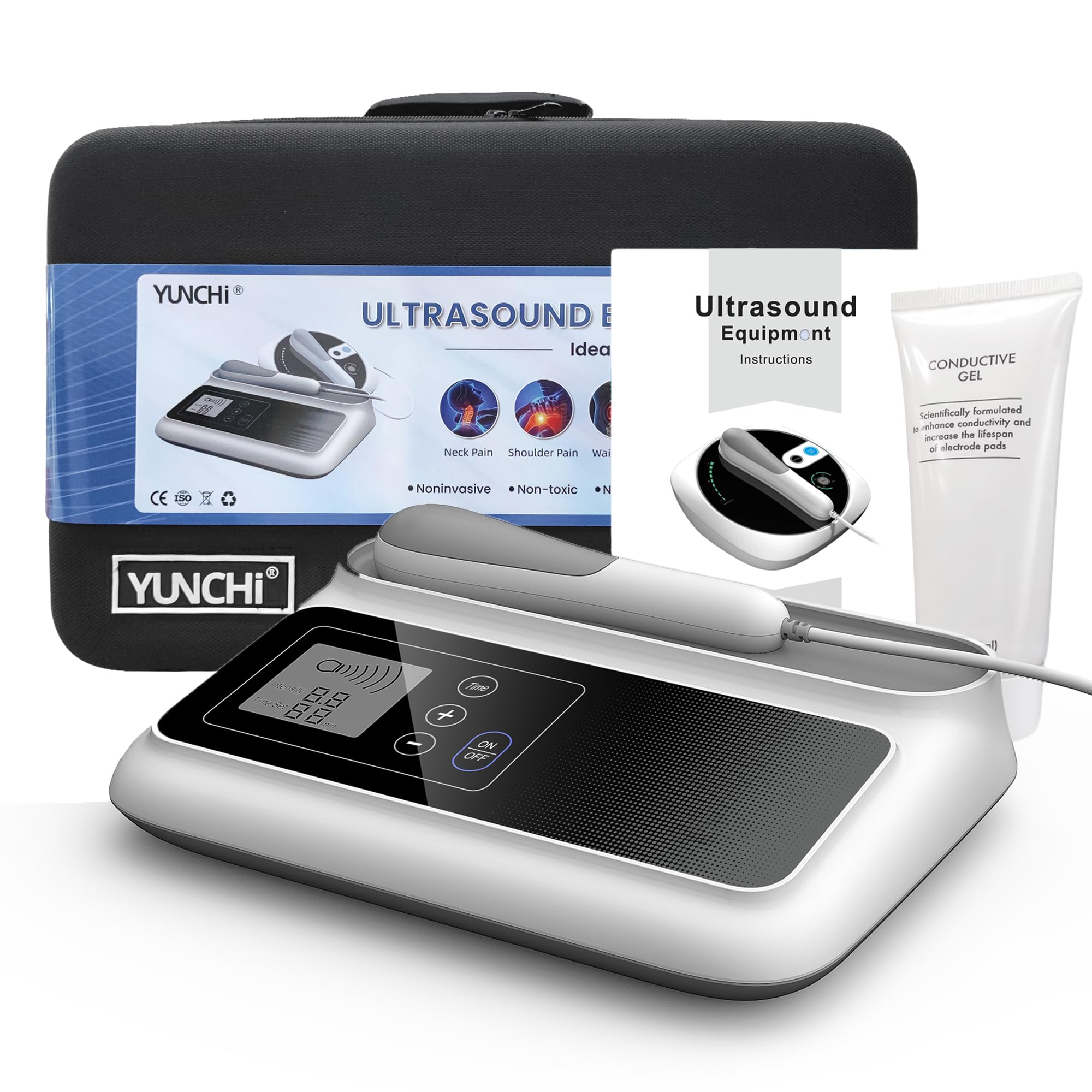 Máquina de Terapia de Ultrasonidos Fisioterapia, 5 Niveles Ajustables Dispositivo de Masaje Para Alivio Muscular y Articular, Dispositivo Masajeador de Ultrasónica Para Uso (Blanco CS01)