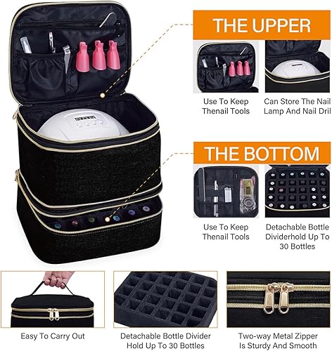 Miniatura 6 de Bolsa de almacenamiento de esmalte de uñas, bolsa de almacenamiento de cosméticos expandible de gran capacidad, de mano, de doble capa, delgada,