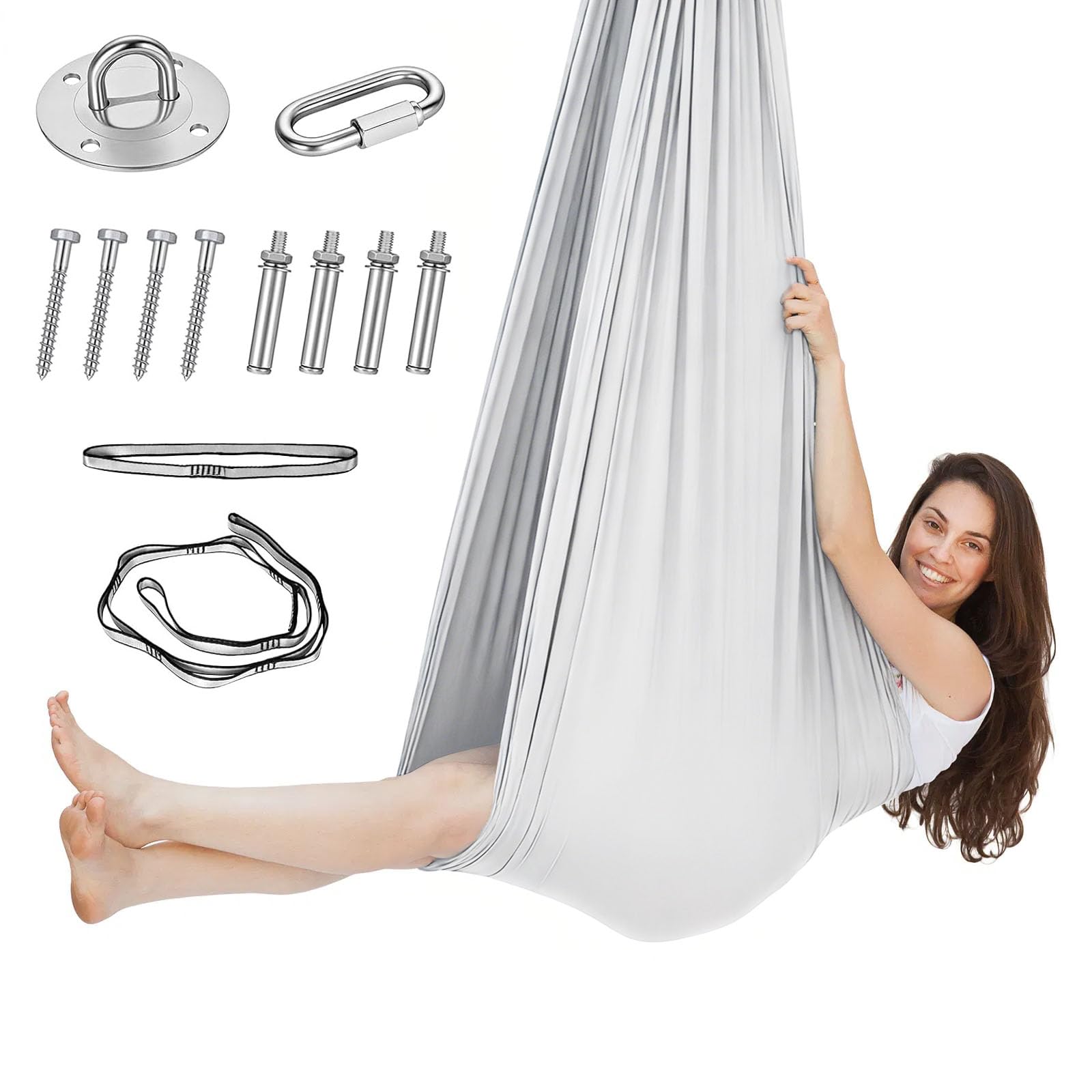 Aerial Yoga Hängematte Set, Nestschaukel, Aerial Yoga Swing Air Fliegen, Indoor Schaukel 200 Kg Max, Yogas-Schaukel Hammock Swing mit Karabiner, Befestigung, Nägel & Zubehör(150x280CM)