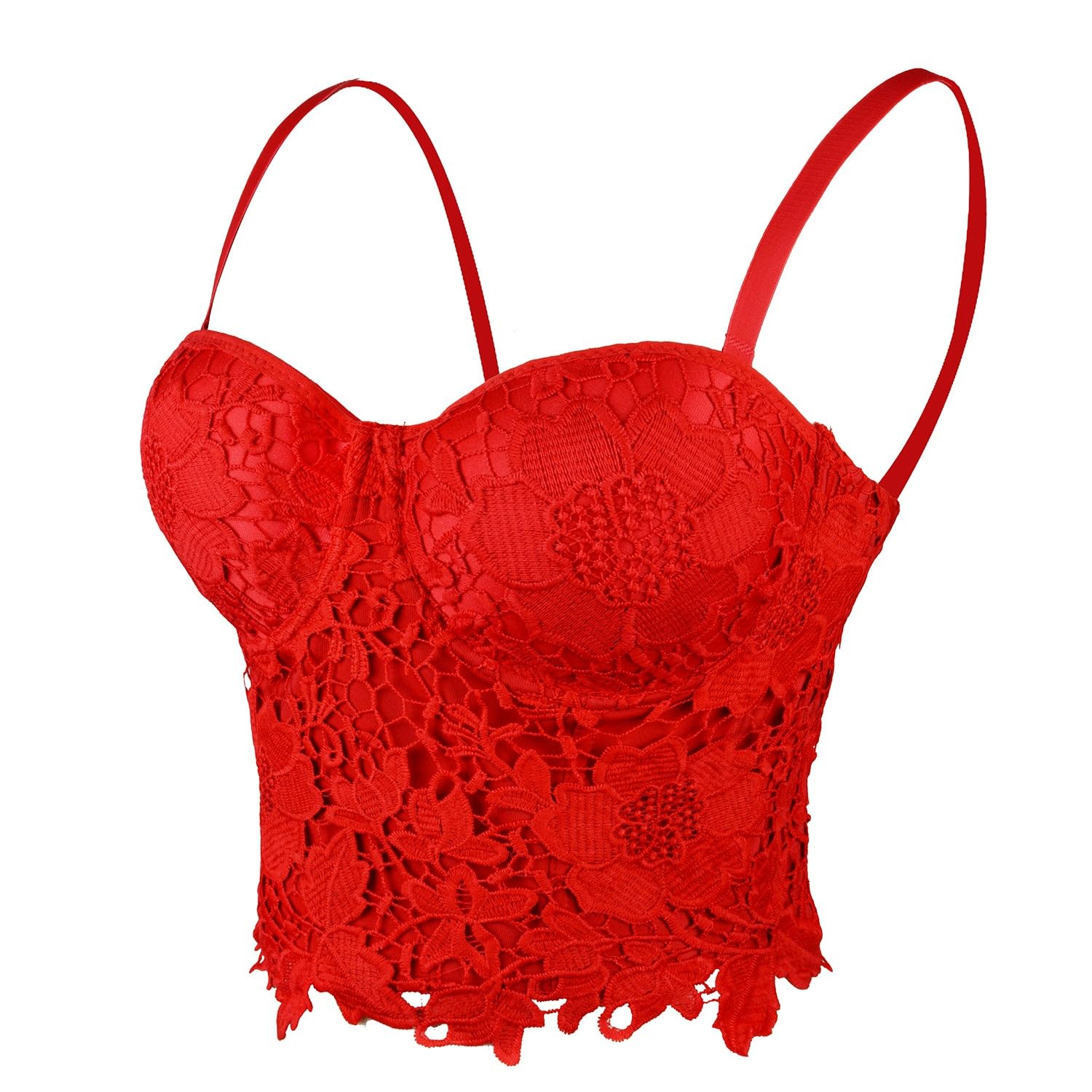Womens Floral Lace Crop Top Gothic Corset Bra Tops Red-image-16