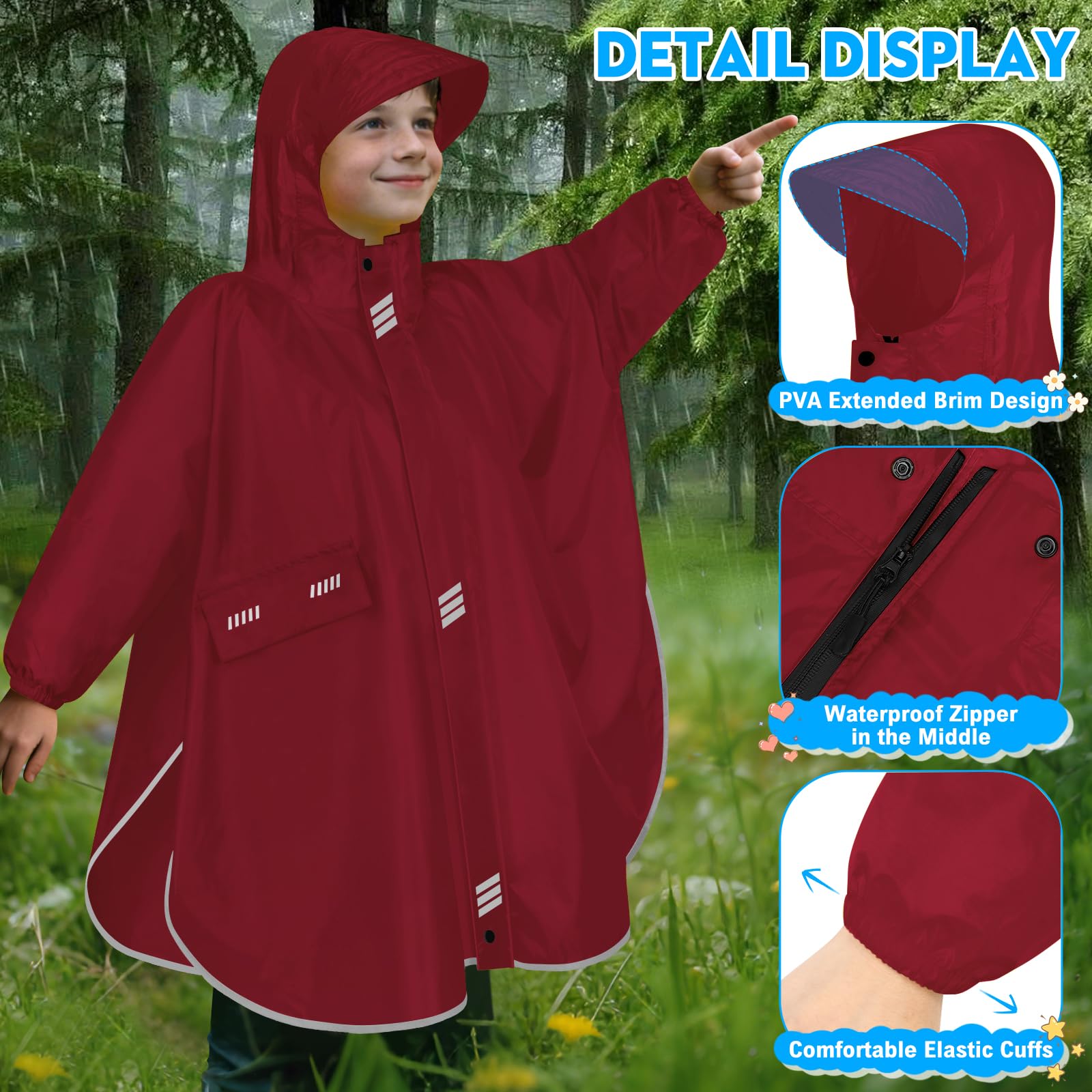 Chubasquero Niño Poncho Lluvia Impermeable Capa Chuva Criança Ligero Plegable Poncho Lluvia Unisex con Capucha Mangas Reflectantes Chubasquero Niña Plegable Poncho Impermeable