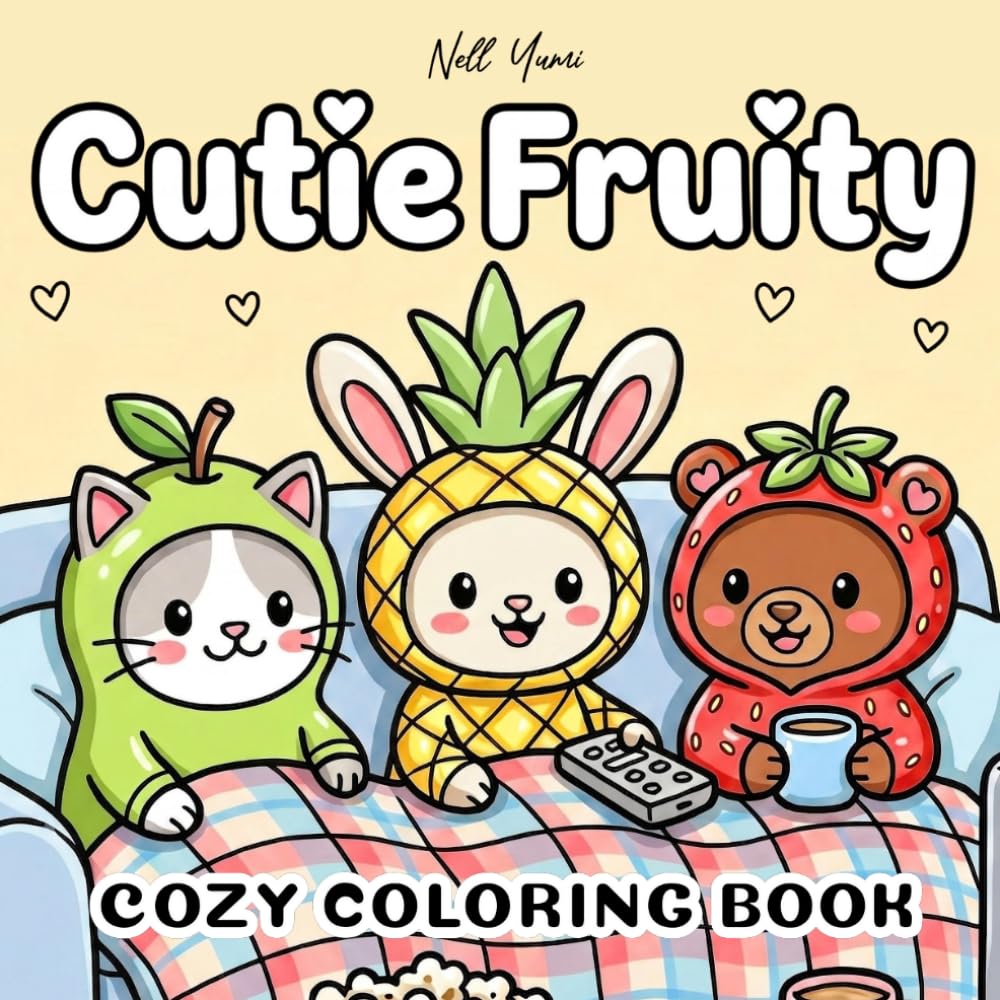Cutie Fruity: Cozy Coloring Book For Adults and Teens Featuring Adorable Animal Friends in Fruit-Themed Costumes (Whimsical Cuties Coloring)