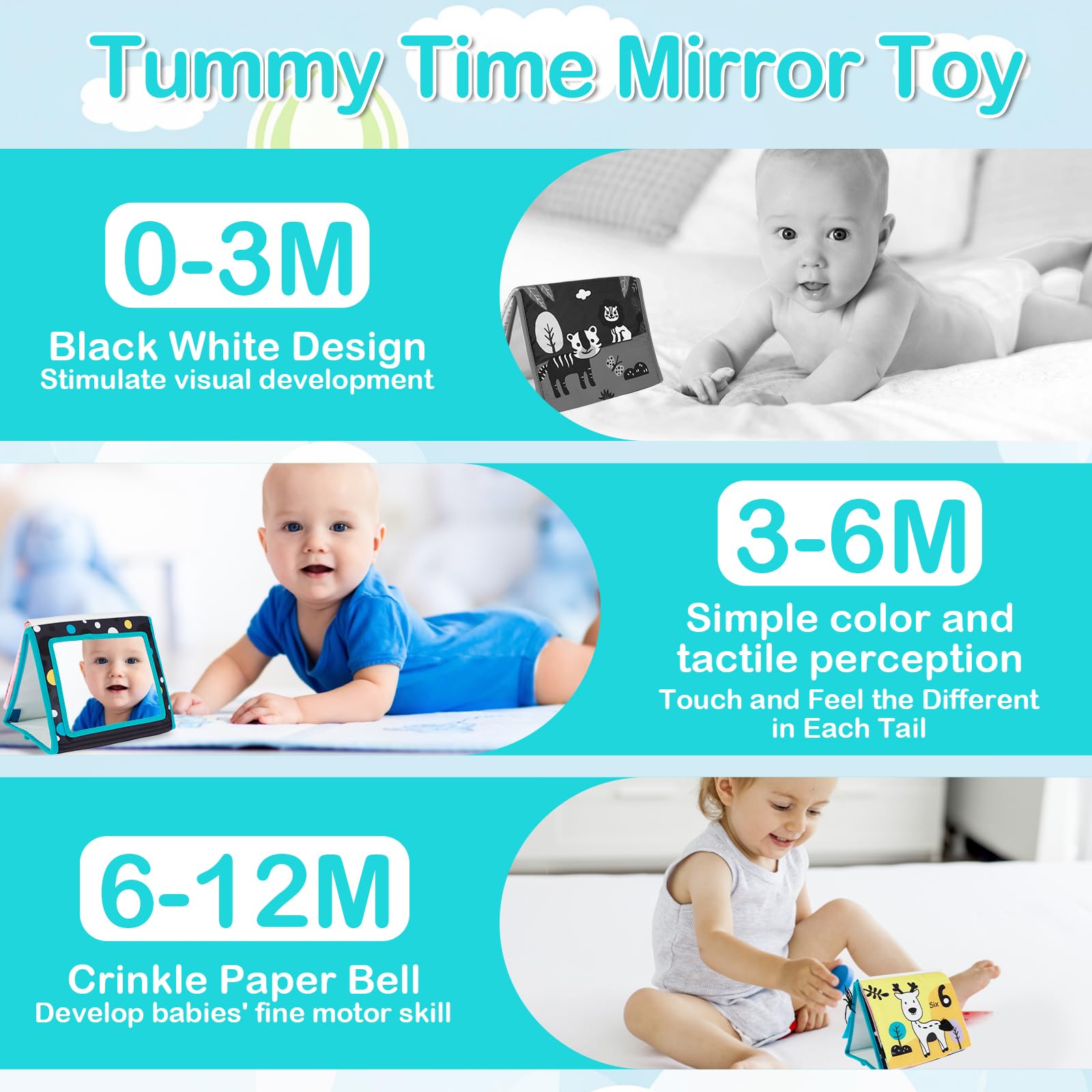 Espejo Plegable Montessori Zyluniy – Libro De Tela Sensorial Con Sonidos Crujientes, Para Bebés De 0 A 12 Meses, Regalo De Estimulación Temprana
