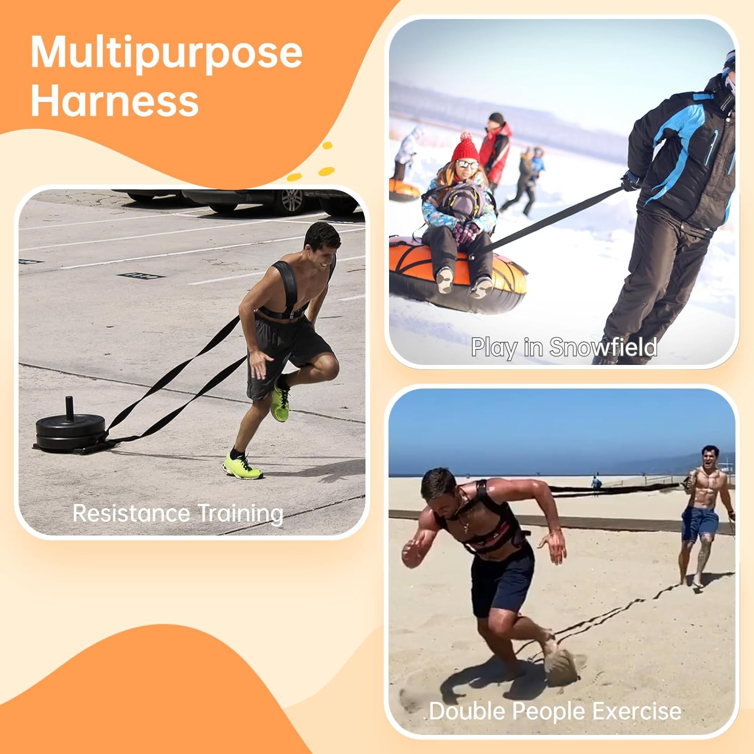 Sled Harness for Exercise, Physical Football Running Resistance Training Rope Kit Tire Pulling Harness Fitness Exercise Workout Assistance Equipment Trainer with Adjustable Padded Shoulder Strap